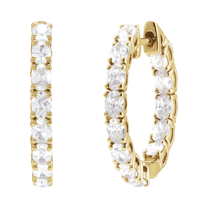 14K 2 5/8 CTW Oval Diamond Inside-Outside Hoops