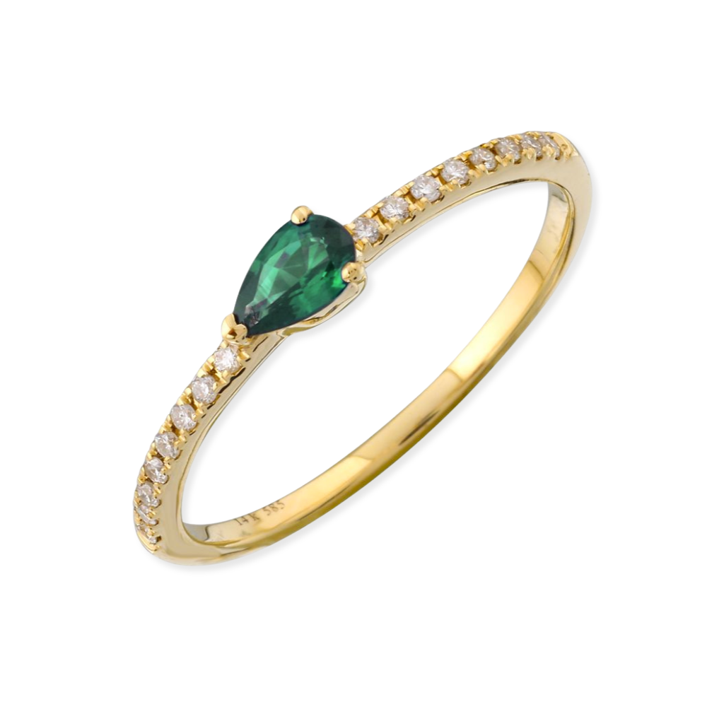 14K Pear Gemstone & Diamond Stack Ring