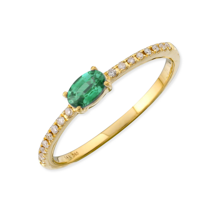 14K Oval Gemstone & Diamond Stack Ring