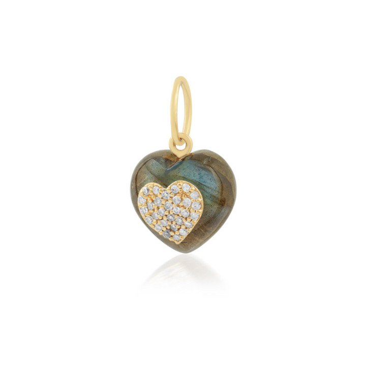 14K Labrodorite & Pave Diamond Heart Pendant