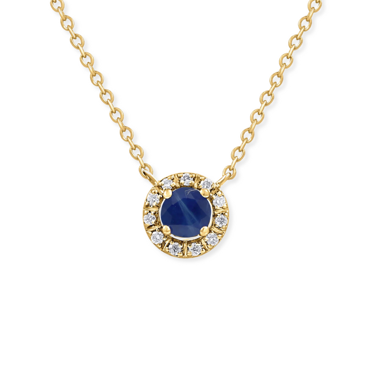 14K Blue Sapphire & Diamond Halo Necklace