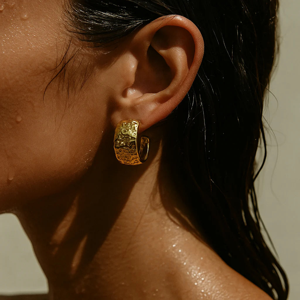 Wide Hammered Hoops