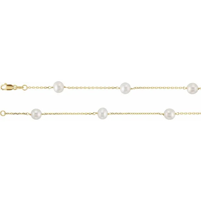 14k Cultured White Freshwater Pearl Station Necklace