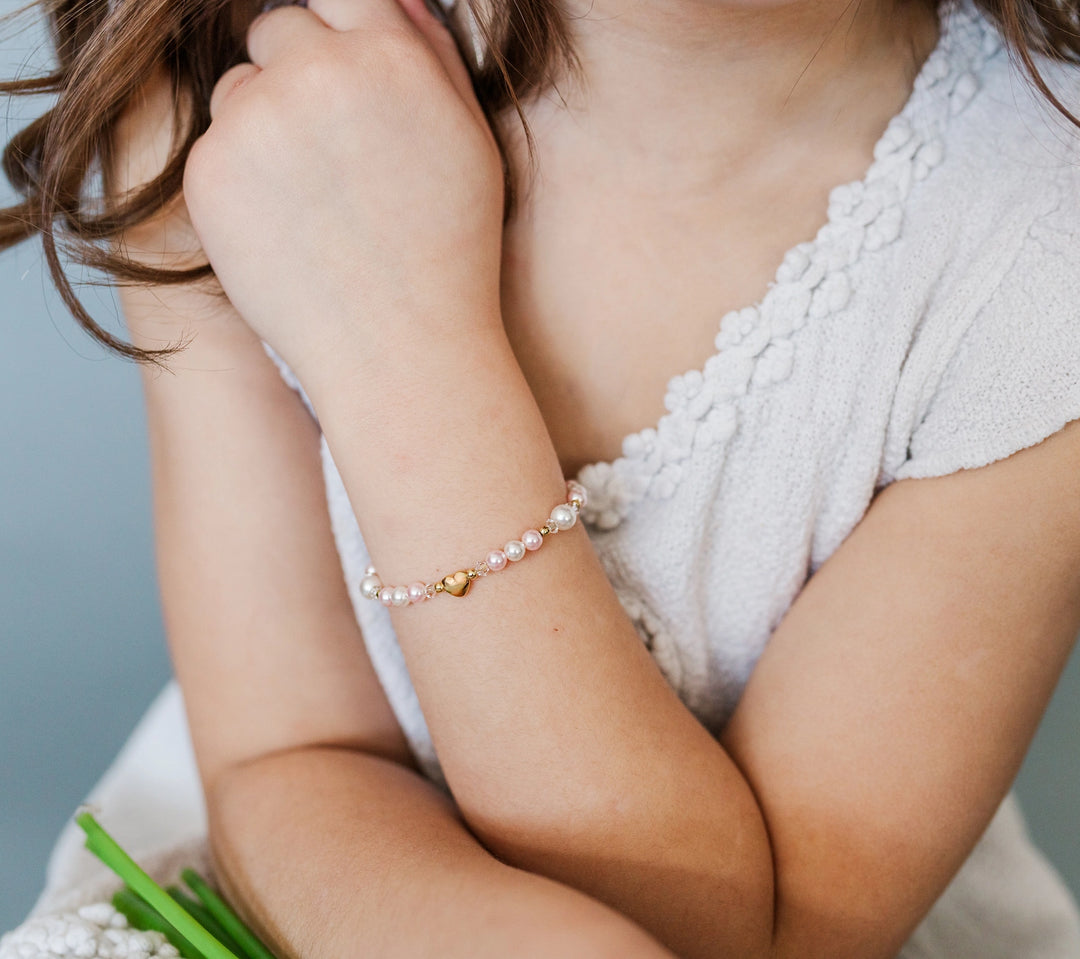 Beaded Pink Pearl Heart Bracelet