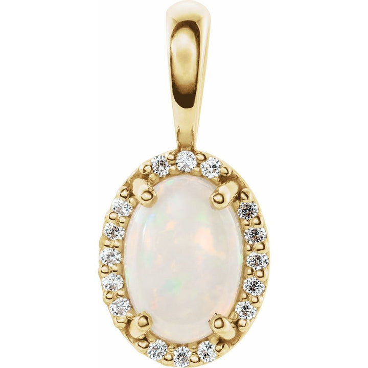 14K Oval Gemstone & Diamond Halo Pendant