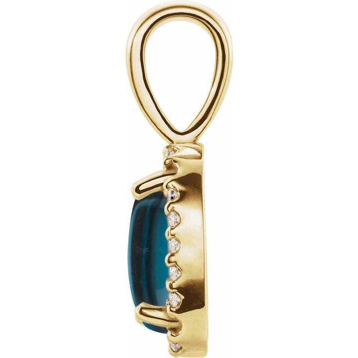 14K Oval Gemstone & Diamond Halo Pendant