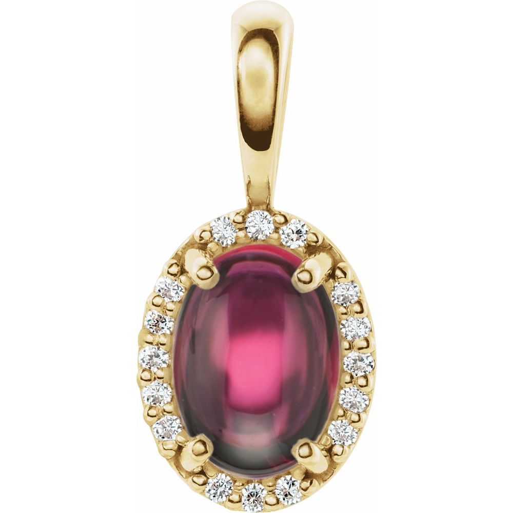 14K Oval Gemstone & Diamond Halo Pendant