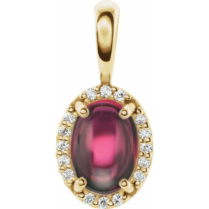 14K Oval Gemstone & Diamond Halo Pendant