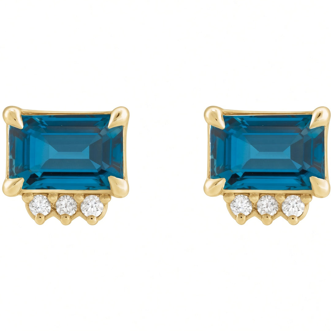 14K Gemstone &amp; .04 CTW Natural Diamond Studs