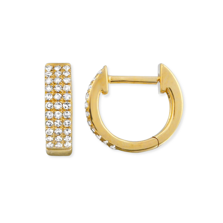 14K Three Row Diamond Huggies
