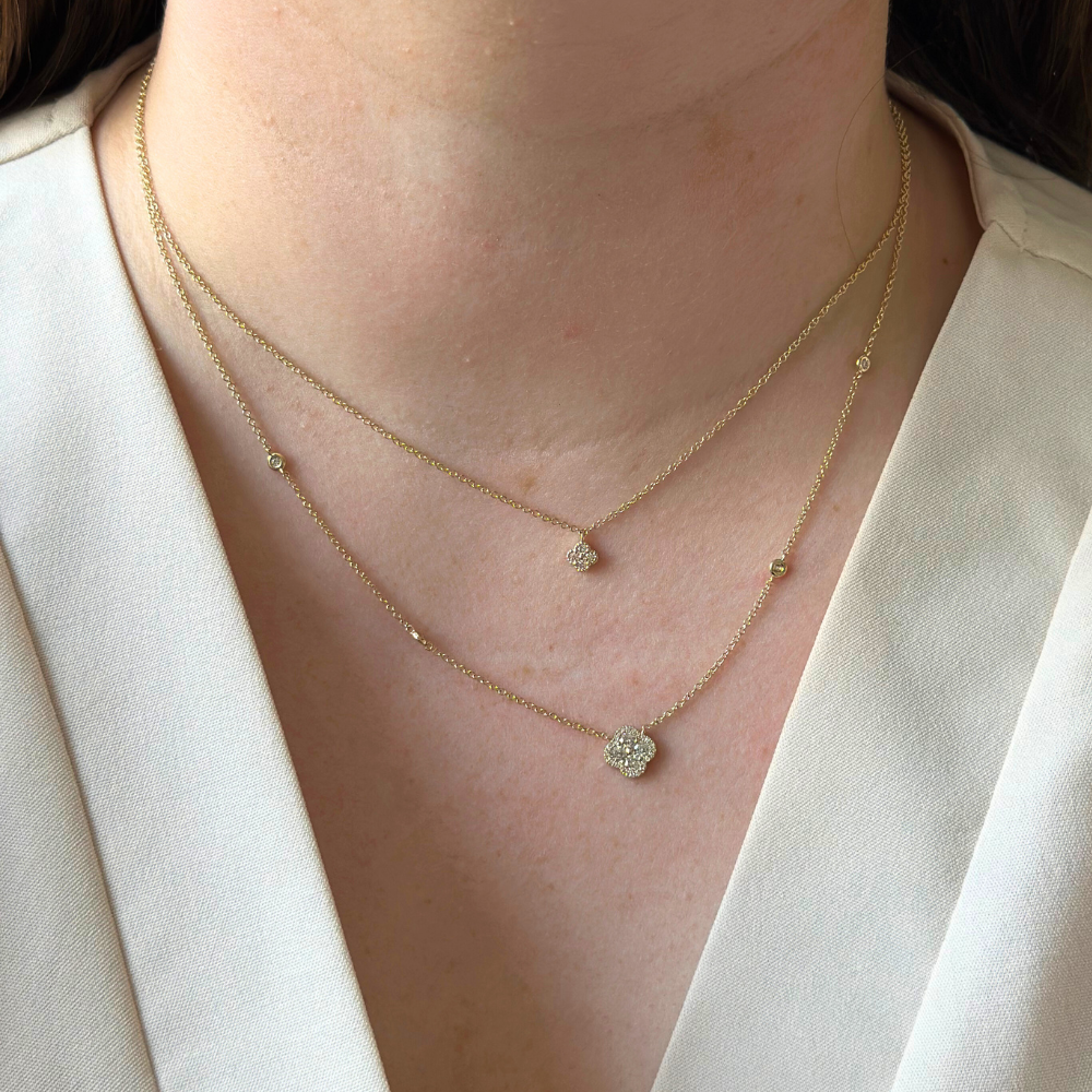 14K Diamond Clover Pendant Necklace