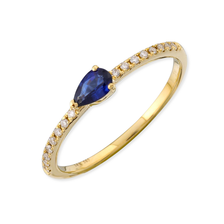 14K Pear Gemstone & Diamond Stack Ring