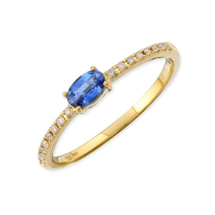 14K Oval Gemstone & Diamond Stack Ring