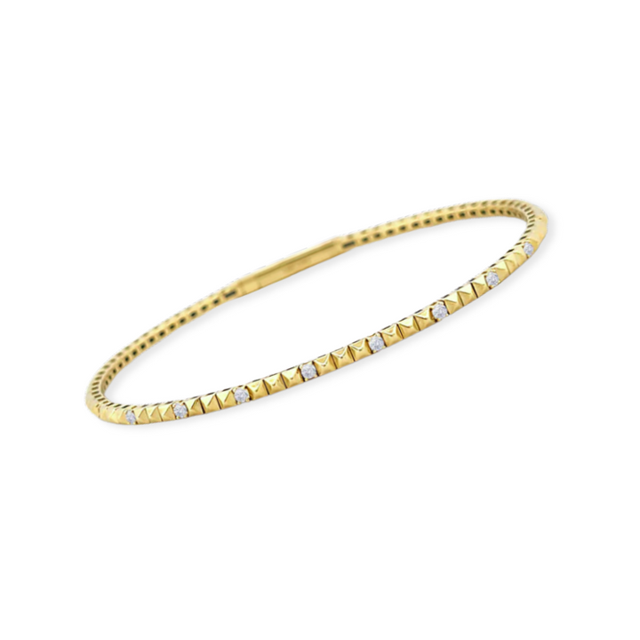 14K Square Pattern Diamond Flex Bangle