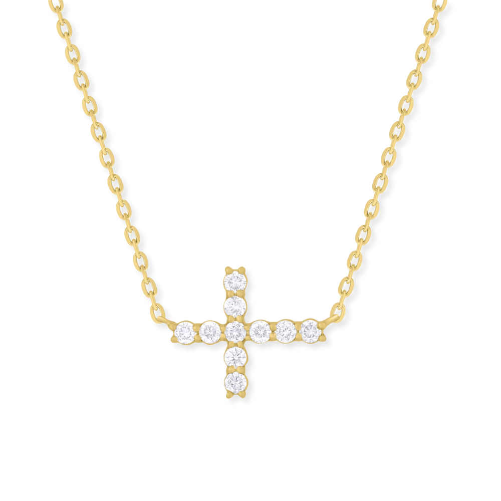 14K 1/10 CTW Natural Diamond Sideways Cross Necklace