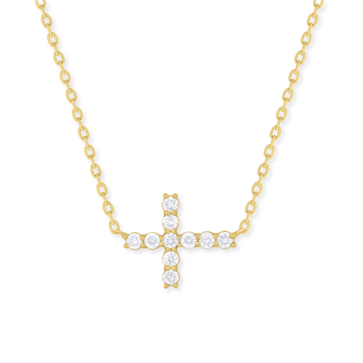 14K 1/10 CTW Natural Diamond Sideways Cross Necklace