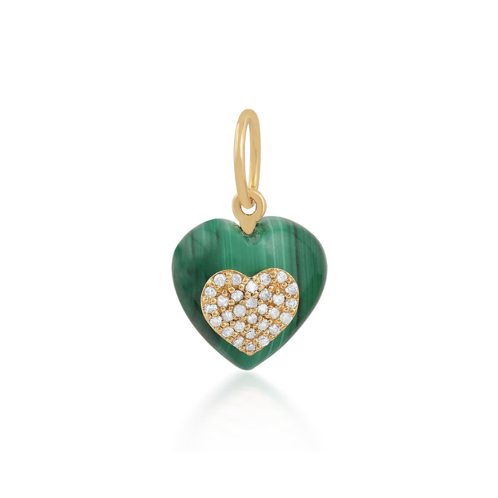 14K Malachite & Pave Diamond Heart Pendant