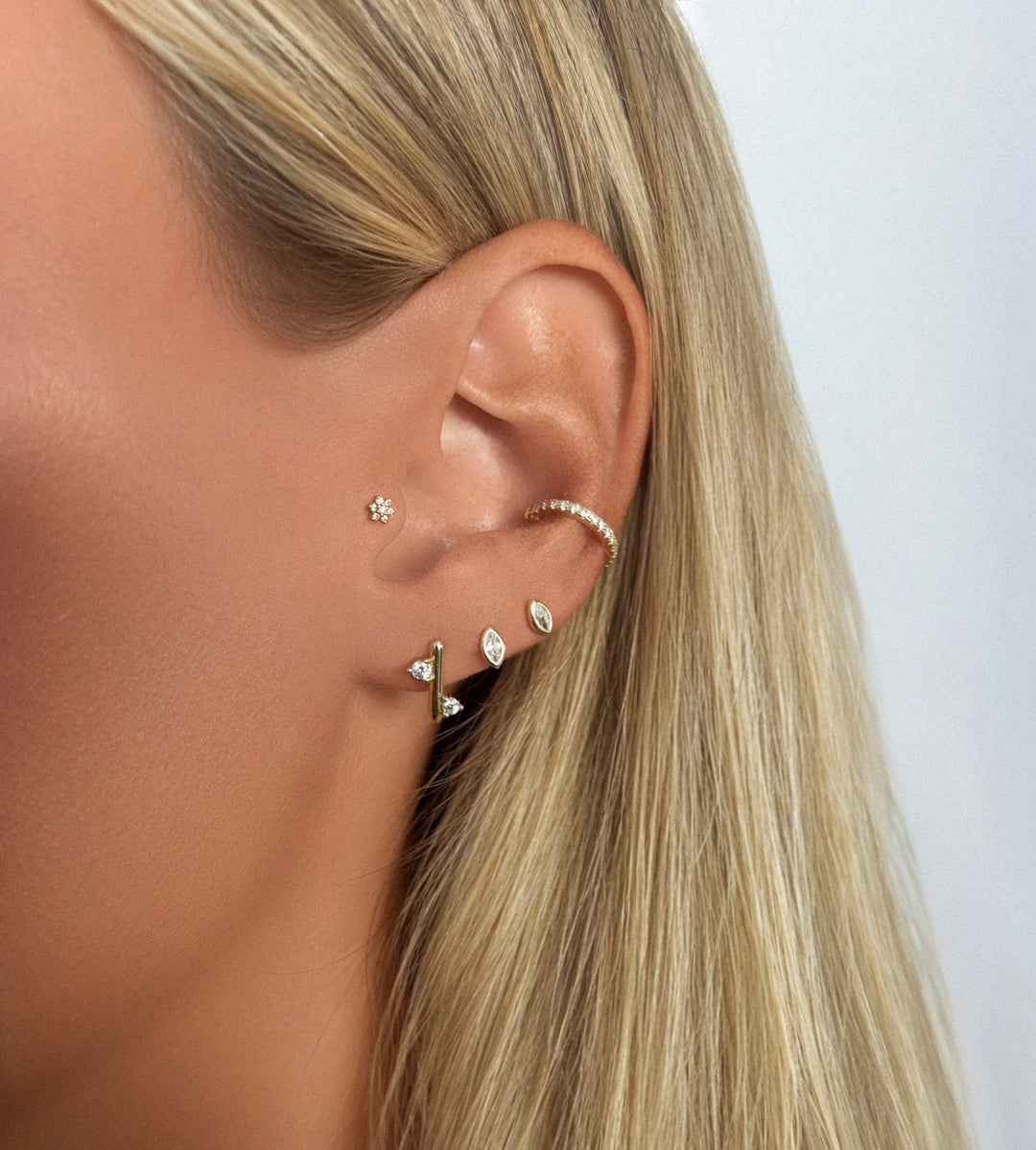 Two-Stone J-Hoop Earrings