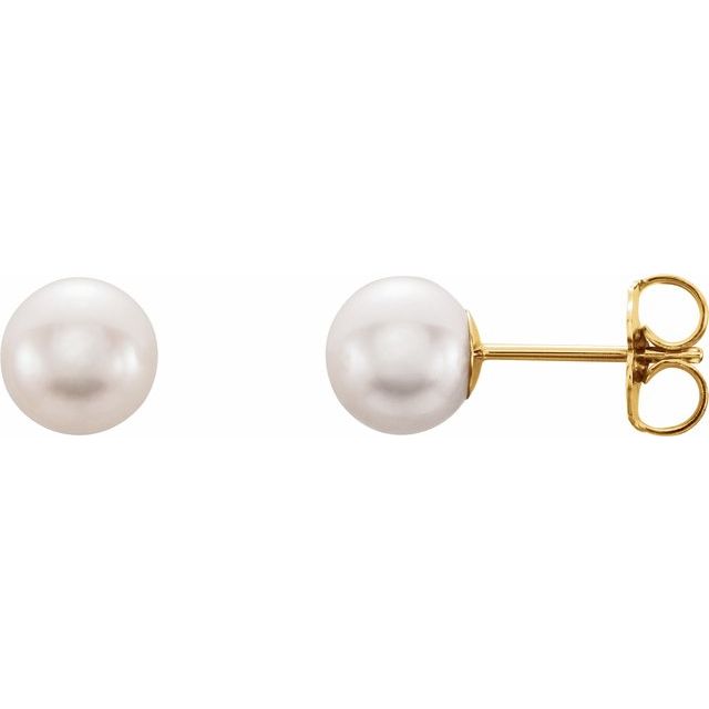 14K Cultured White Freshwater Pearl Studs