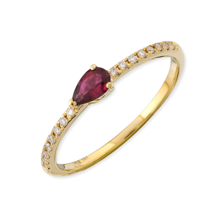 14K Pear Gemstone & Diamond Stack Ring