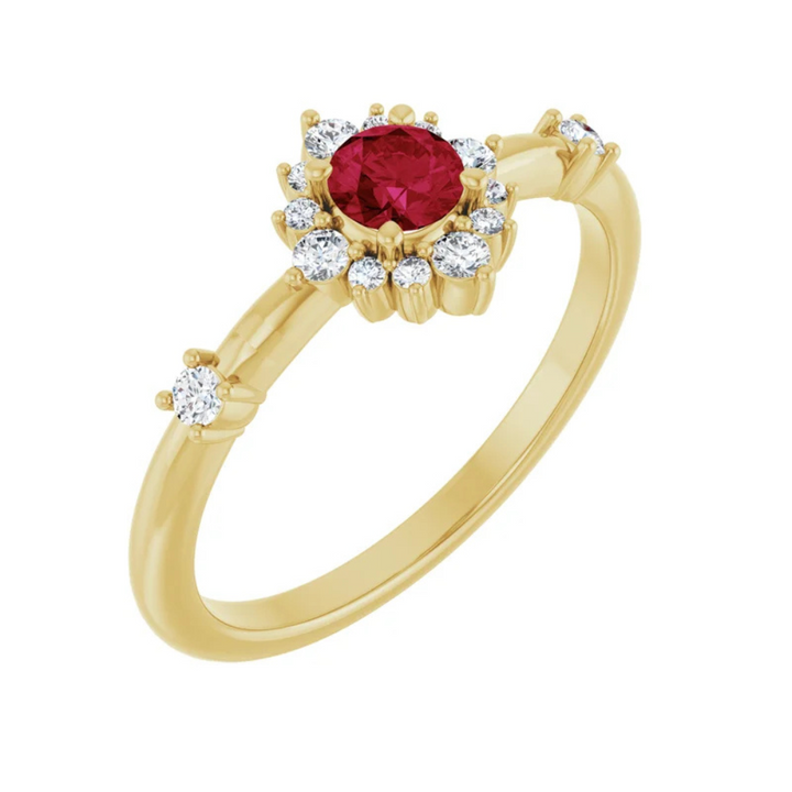 14K Round Gemstone & 1/6 CTW Natural Diamond Halo-Style Ring