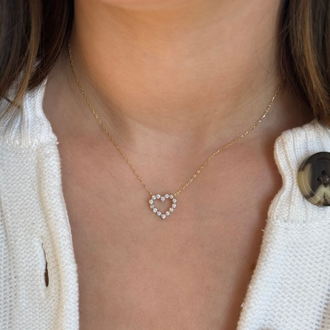 14K Two-Tone Diamond Open Heart Necklace