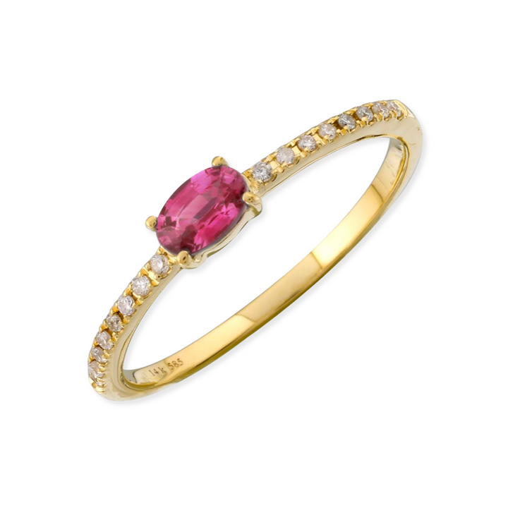 14K Oval Gemstone & Diamond Stack Ring