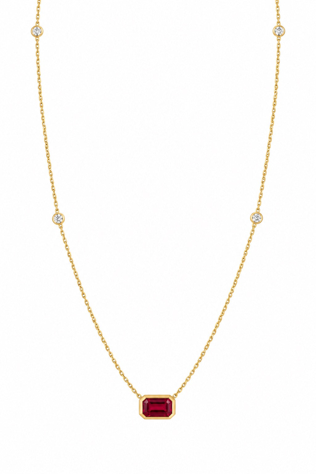 14KY Lab Grown Diamond &amp; Emerald-Cut Gemstone Station Necklace