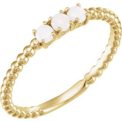 14K Natural White Opal Beaded Stackable Ring