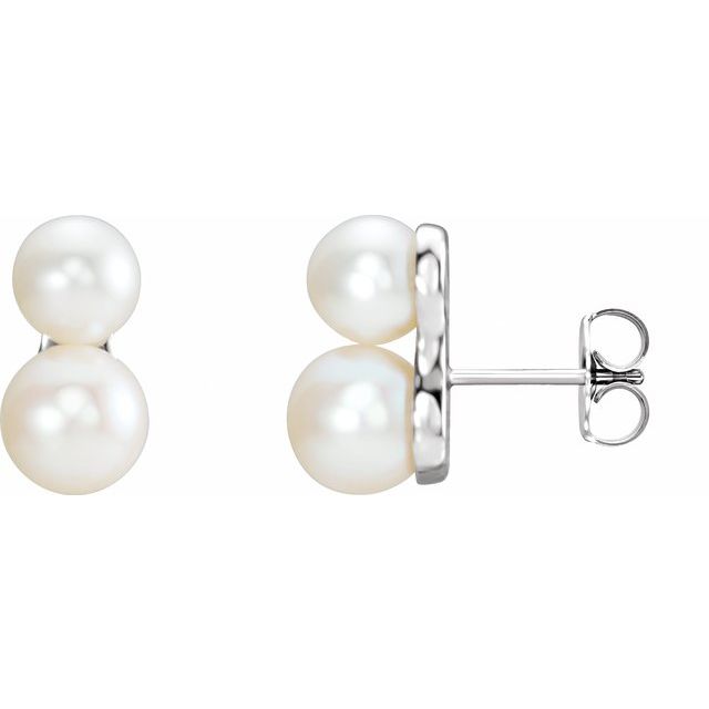 Sterling Silver Cultured White Freshwater Double Pearl Studs