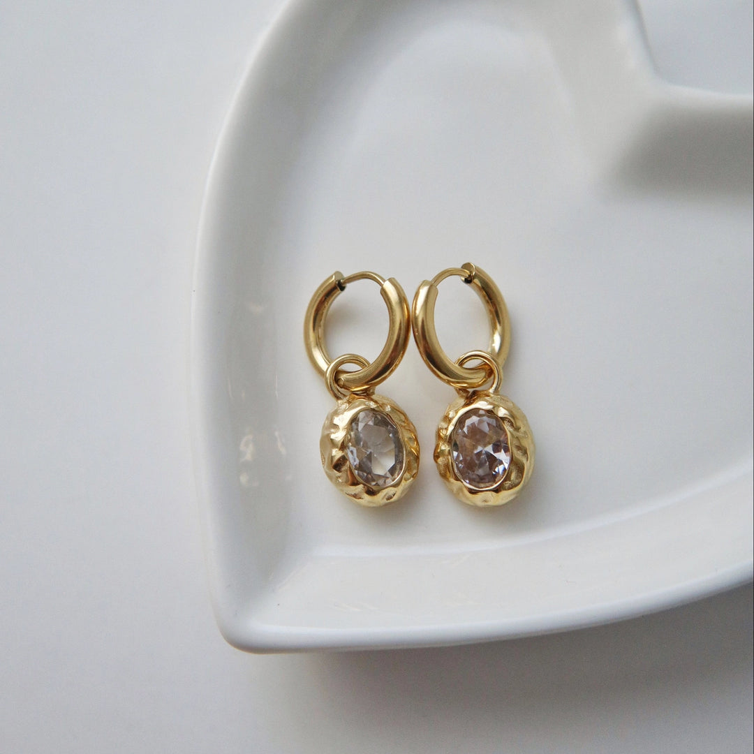 Hammered Bezel CZ Drop Huggies