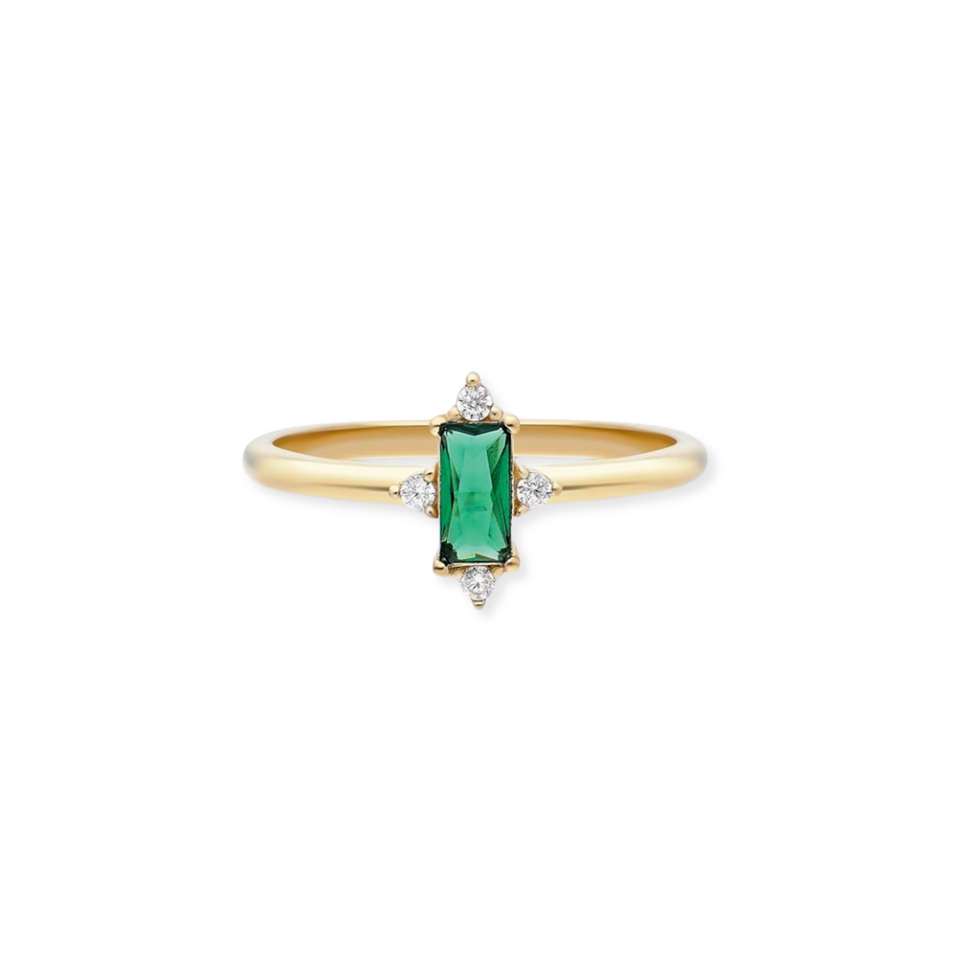 14K Emerald Baguette & Diamond Ring