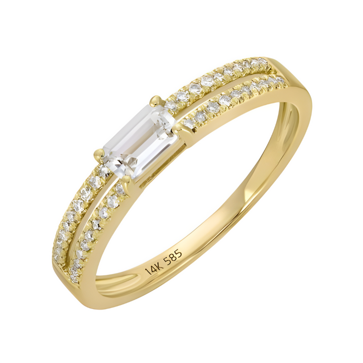 14K Gemstone & Diamond Parallel Split Shank Ring