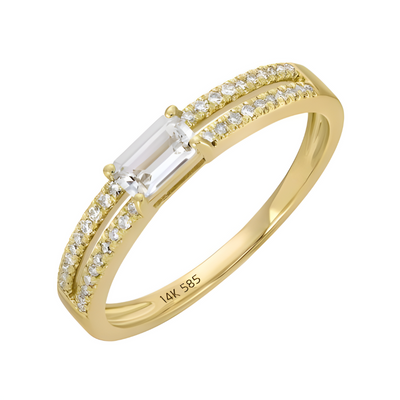 14K Gemstone & Diamond Parallel Split Shank Ring
