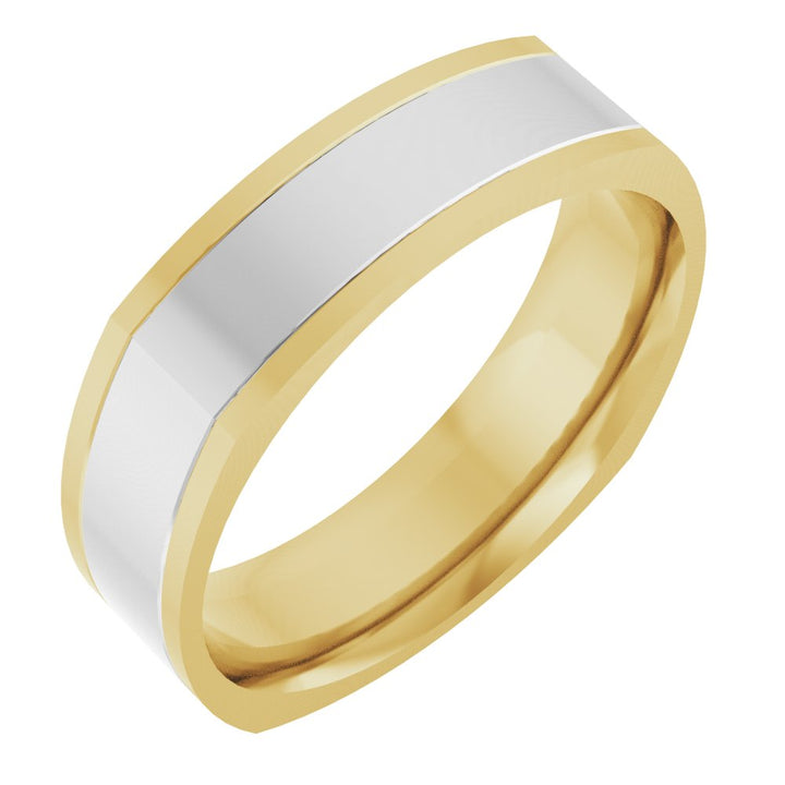 14K Two-Tone Square Comfort-Fit Inlay Band