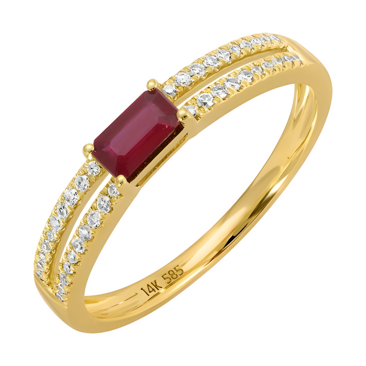 14K Gemstone & Diamond Parallel Split Shank Ring