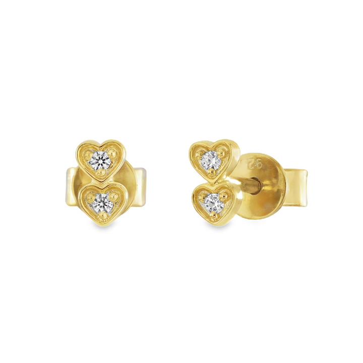 14K Double Diamond Heart Studs