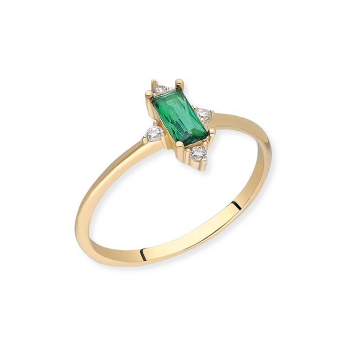 14K Emerald Baguette & Diamond Ring