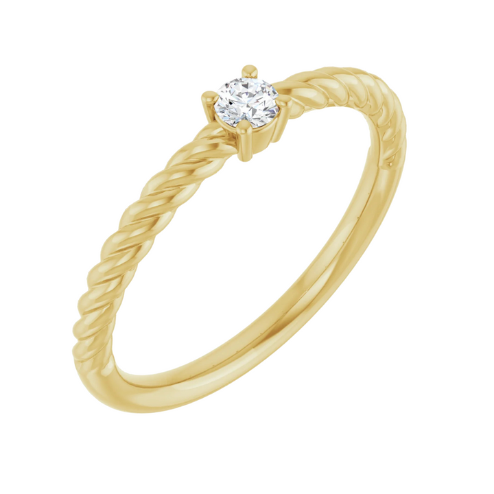 14K 1/10 CT Natural Diamond Solitaire Rope Ring