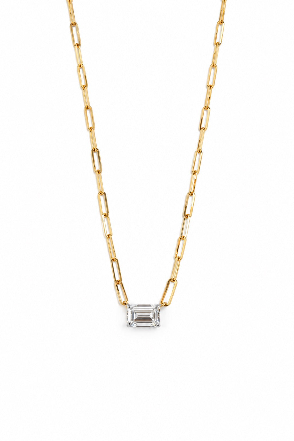 14KY Emerald-Cut Diamond Paperclip Chain Necklace