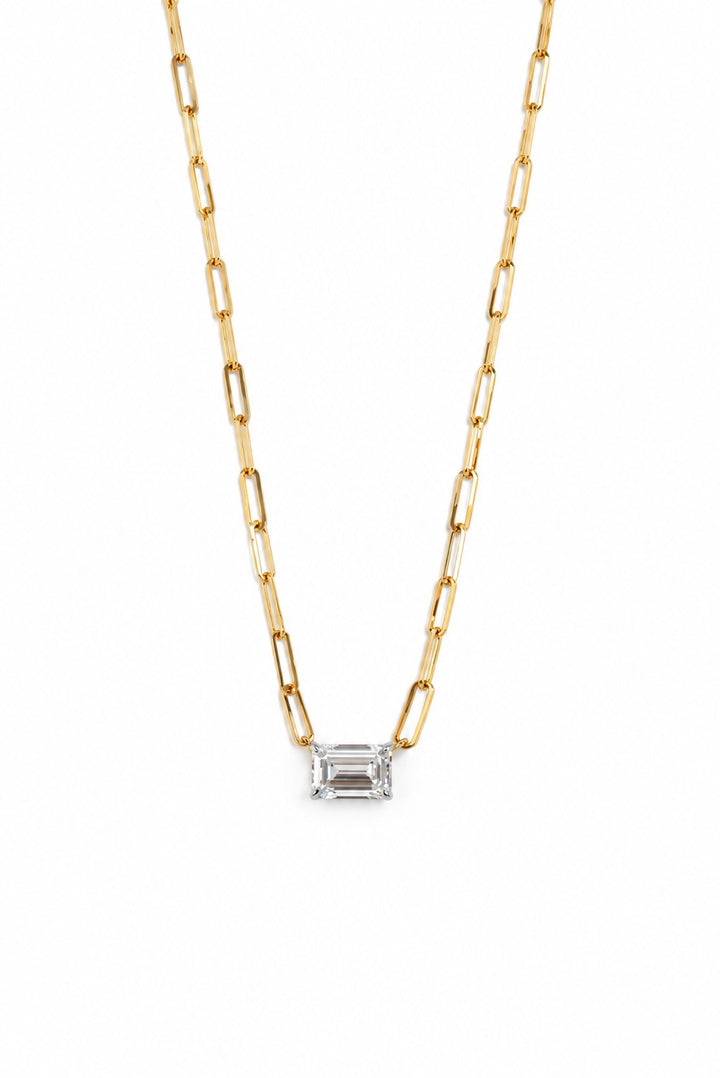 14KY Emerald-Cut Diamond Paperclip Chain Necklace