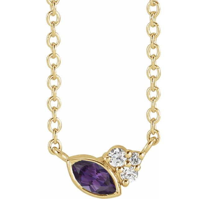 14K Marquise Gemstone & .03 CTW Natural Diamond Necklace