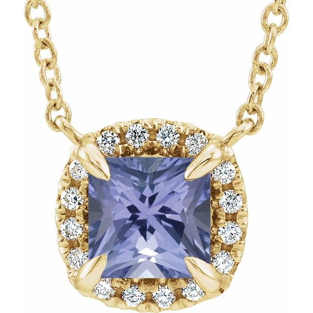 14KY Gemstone & .05 CTW Natural Diamond Halo-Style Necklace