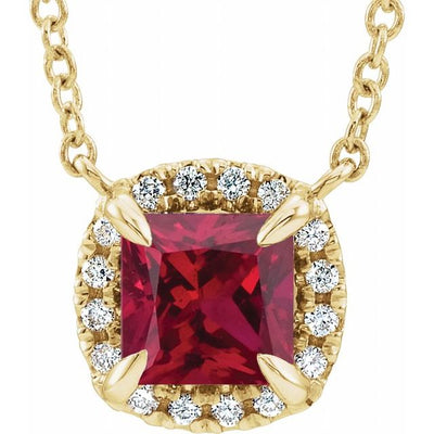 14KY Gemstone & .05 CTW Natural Diamond Halo-Style Necklace