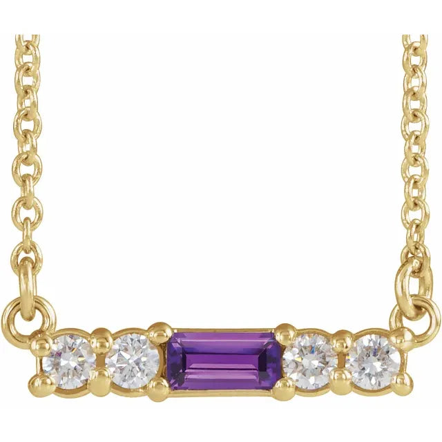 14K Gemstone & 1/5 CTW Natural Diamond Bar Necklace