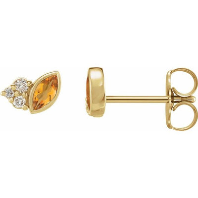 14K Natural Gemstone & .05 CTW Natural Diamond Studs