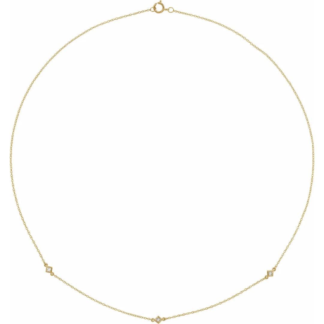 14K Square Natural Diamond Station Necklace