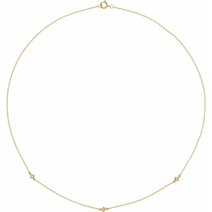 14K Square Natural Diamond Station Necklace