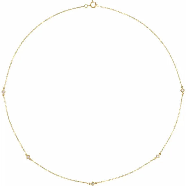 14K Square Natural Diamond Station Necklace