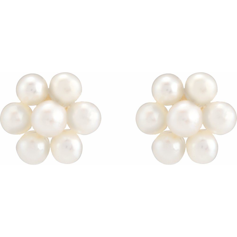 14K Cultured White Freshwater Pearl Flower Studs